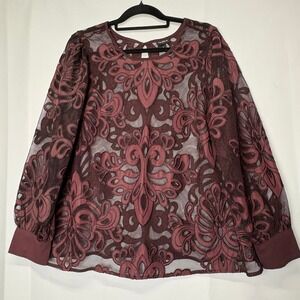 Torrid Womens Plus Size 1 Purple Floral Lace Bishop Sleeve Blouse‎